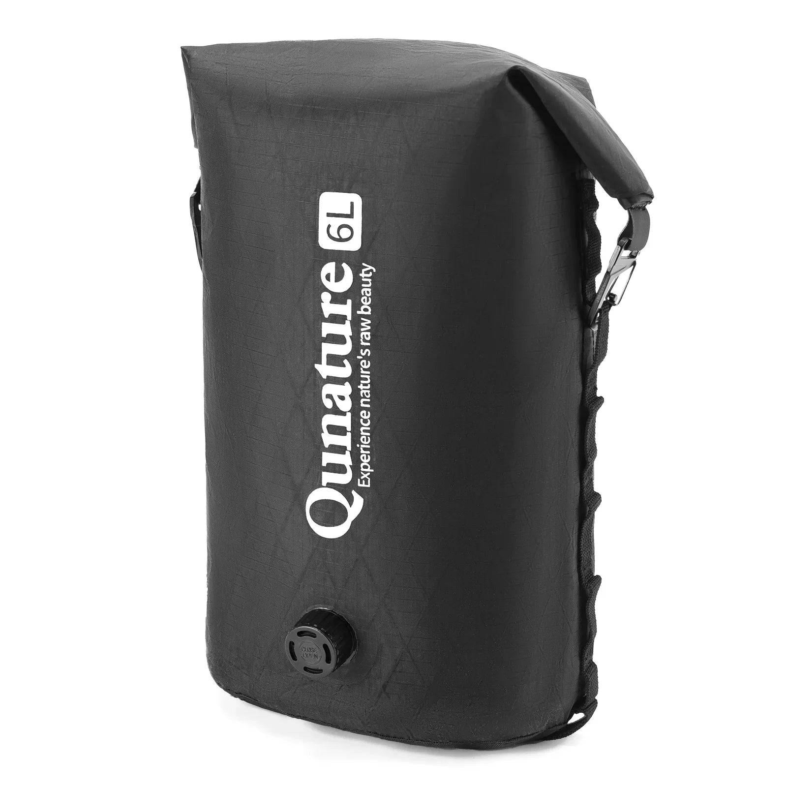 Black inflatable raft with Ournature logo on a white background