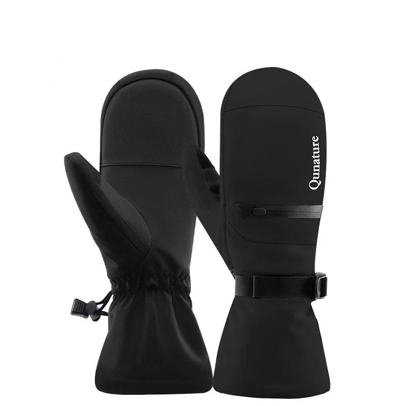 Black mittens with a visible brand logo on a white background#color_Black