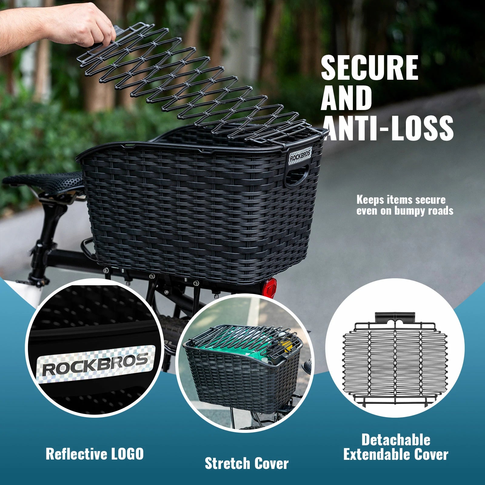 Rear Rack Bike Basket Large Reflective 10kg Load - ROCKBROS