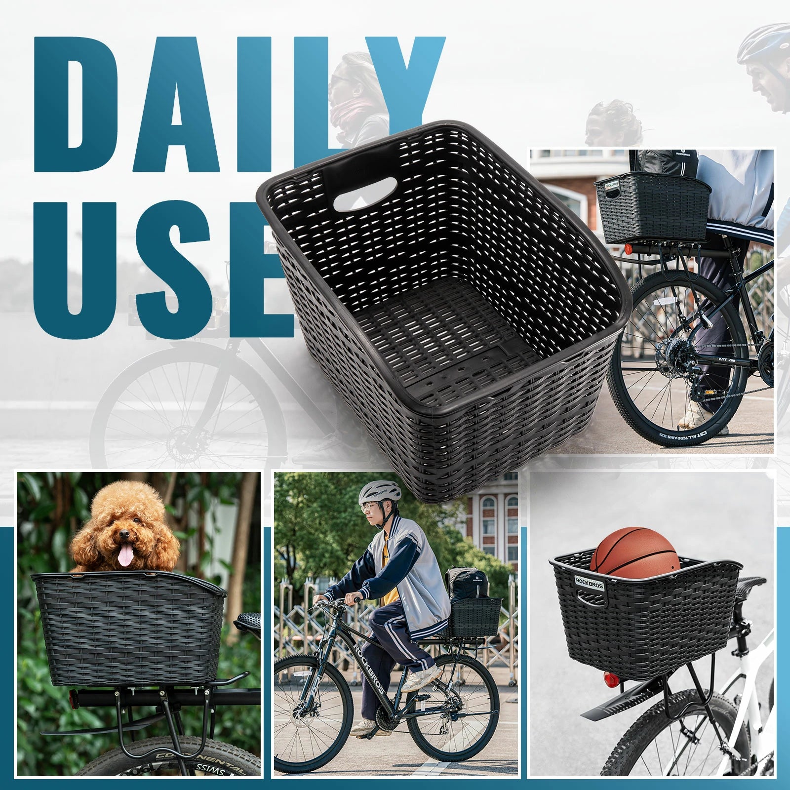 ROCKBROS rear rack bike basket large reflective 10kg load