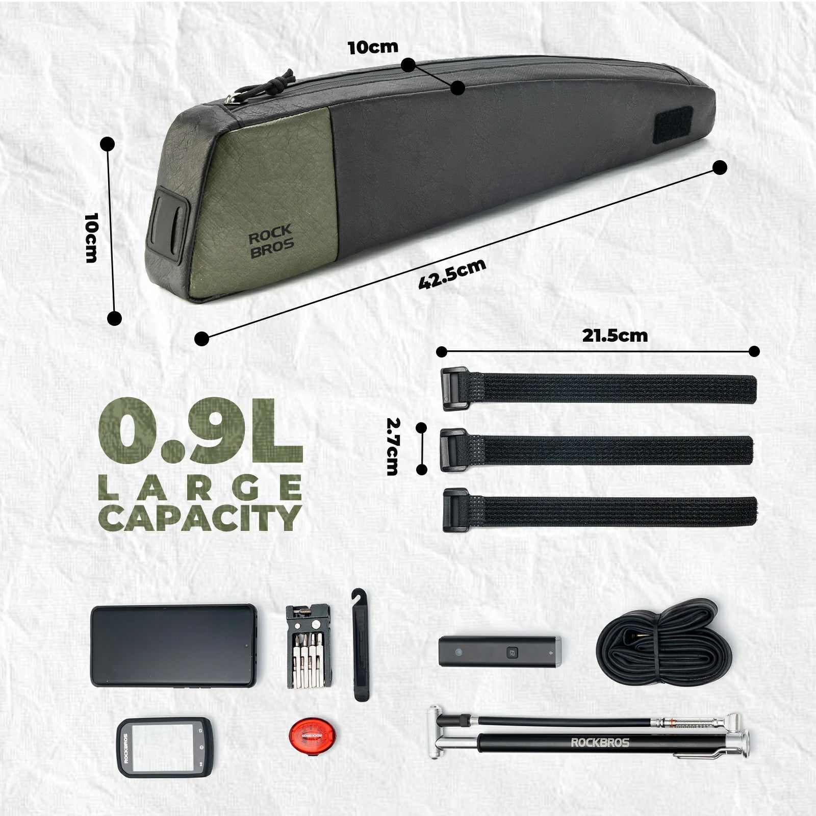 rockbros extended 0.9 l top-tube frame bag