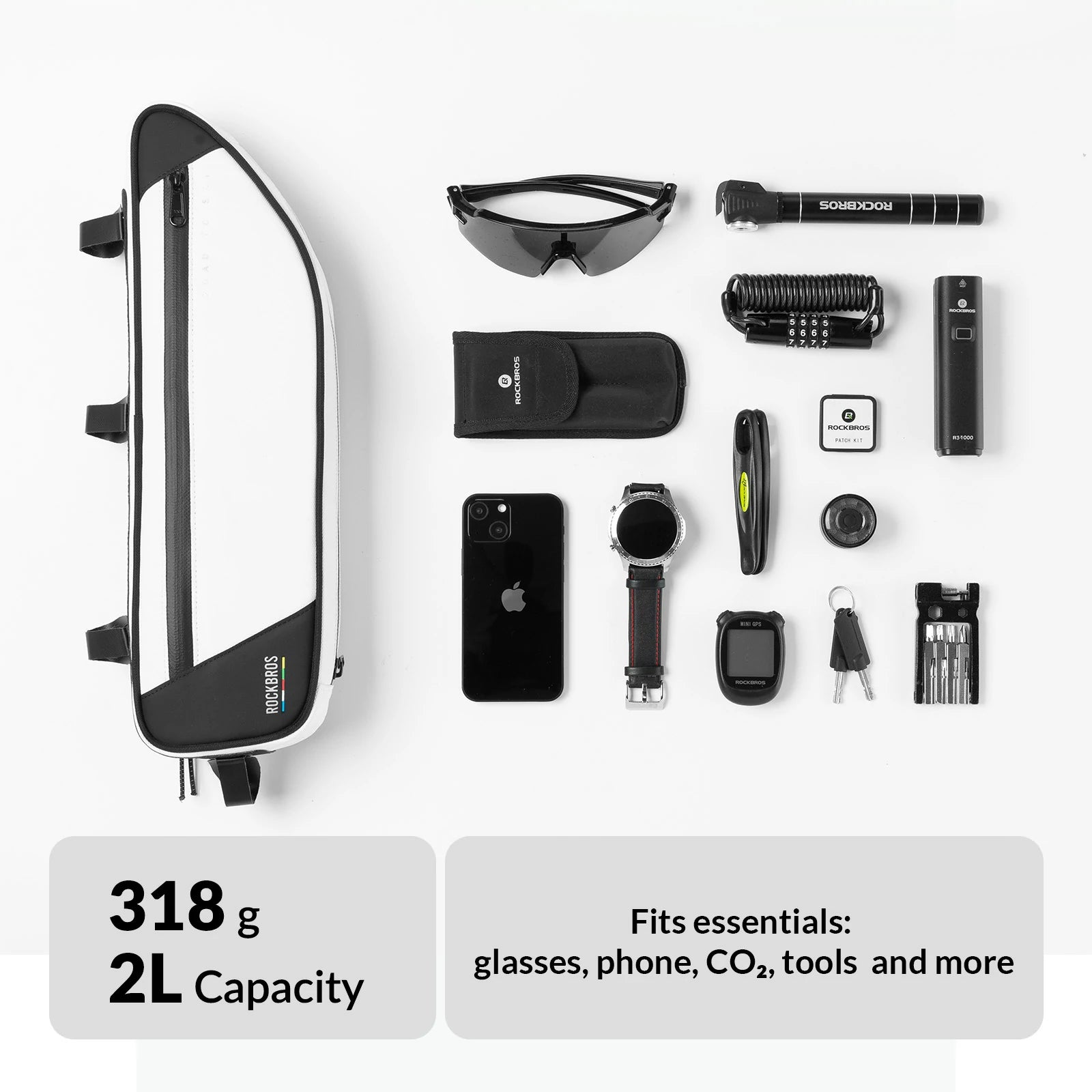ROCKBROS Road to Sky Bike Frame Bag Reflective Waterproof Triangular Bag 2L
#Color_White