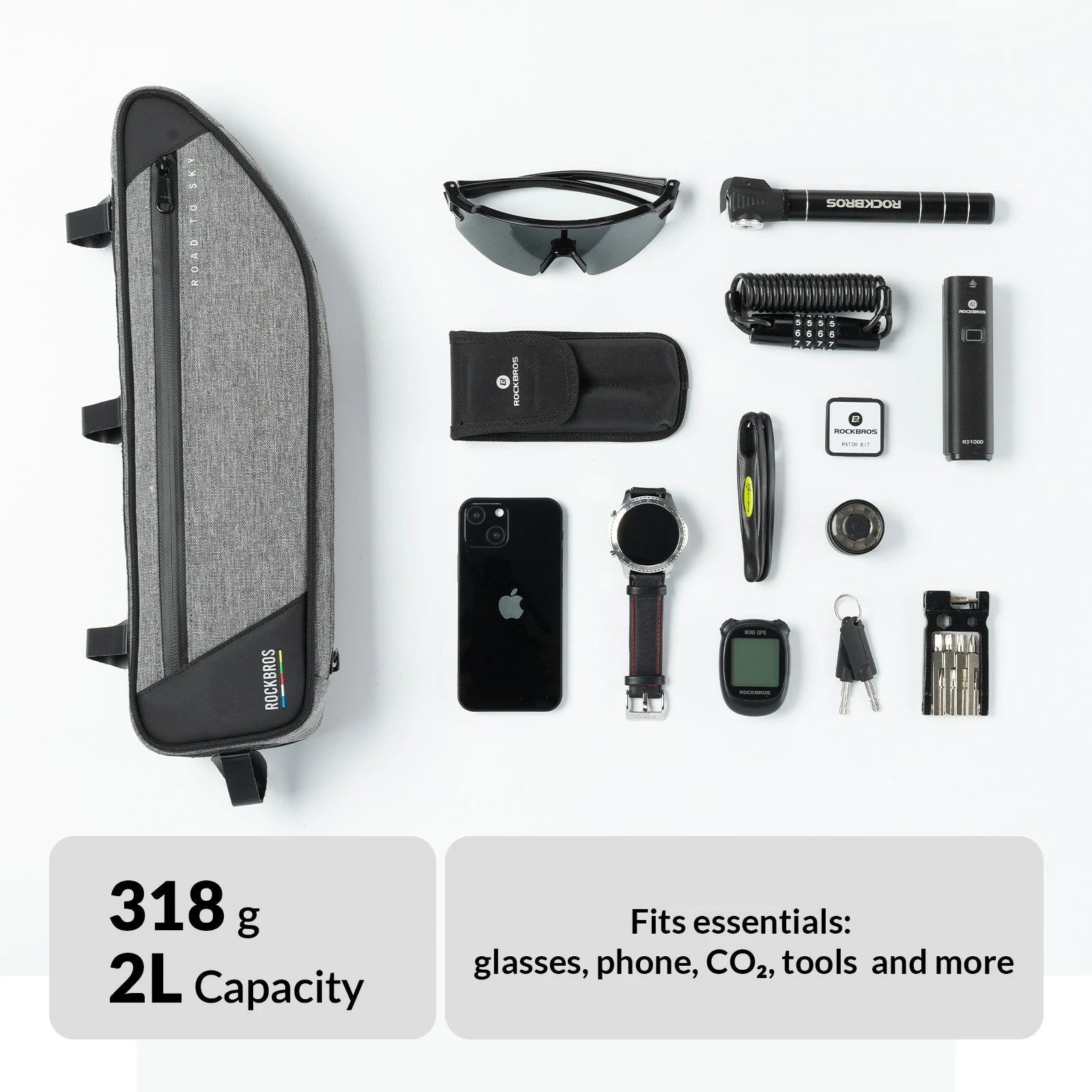 ROCKBROS Road to Sky Bike Frame Bag Reflective Waterproof Triangular Bag 2L
#Color_Linen Gray