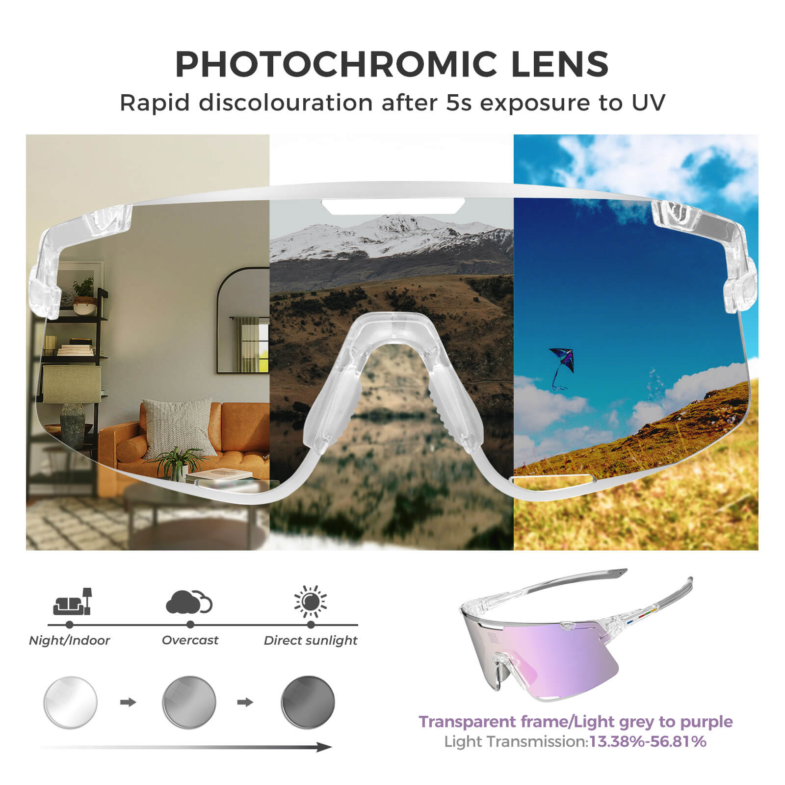 road to sky boundless photochromic cycling sunglasses with uv400 protection #Color_Purple