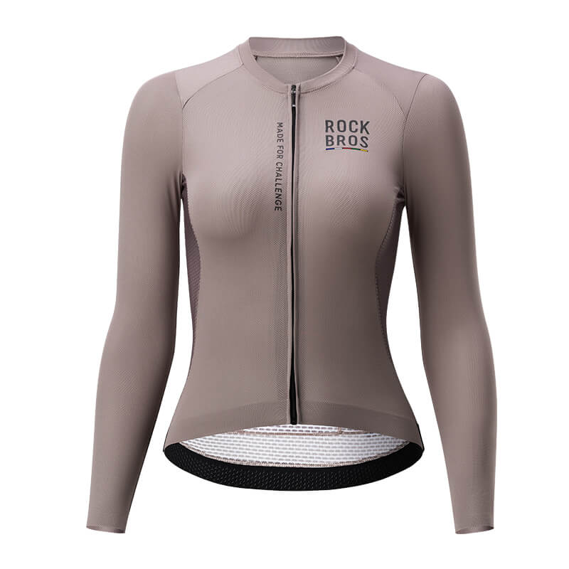 road to sky women’s long-sleeved cycling jersey with breathable and quick-drying fabric for road rides #Color_Light Brown