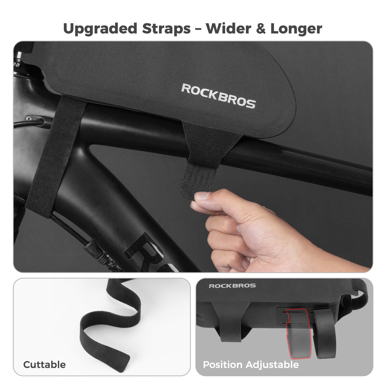 rockbros 100% waterproof bike frame bag with upgraded seamless zipper for dry and secure storage