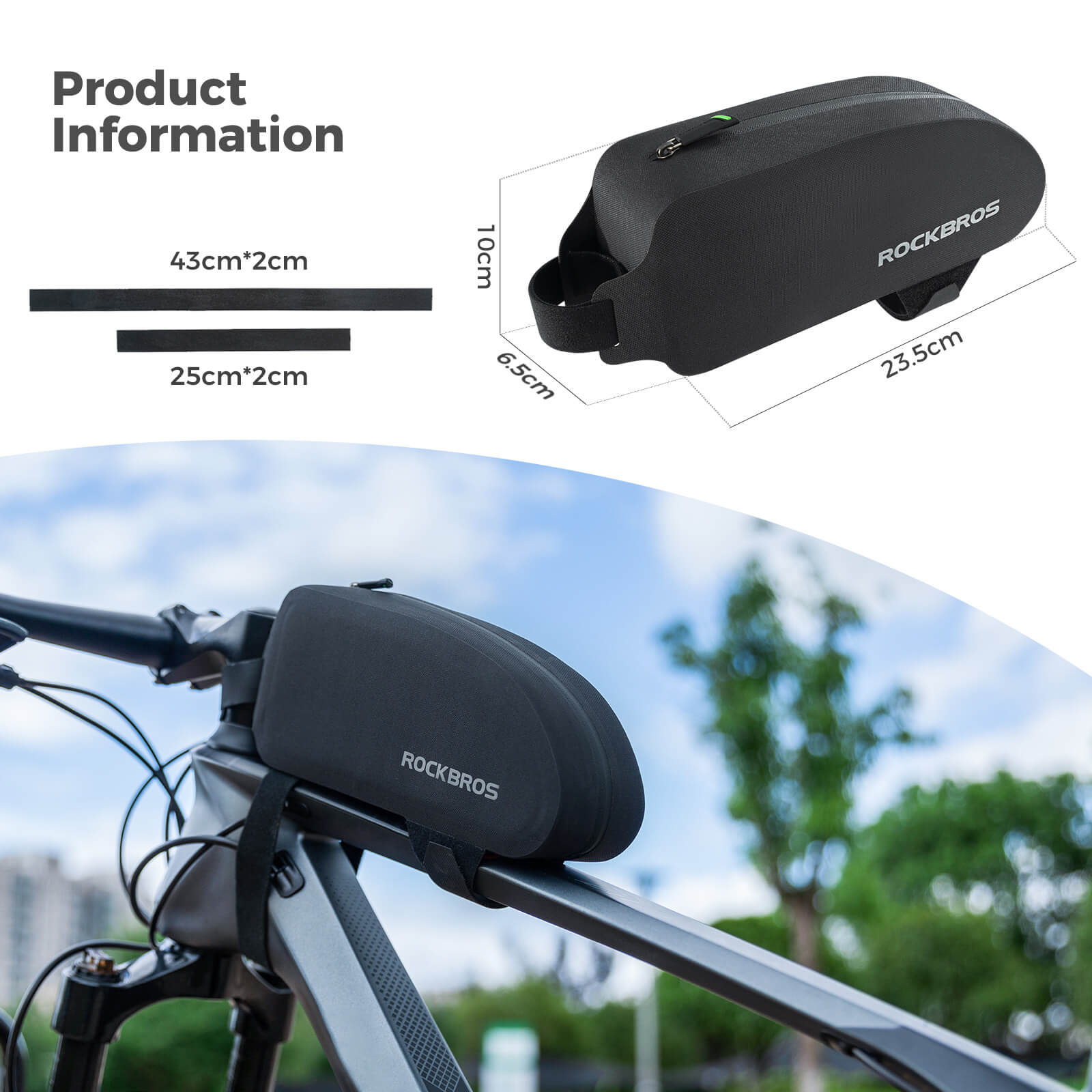 rockbros 100% waterproof bike frame bag with upgraded seamless zipper for dry and secure storage