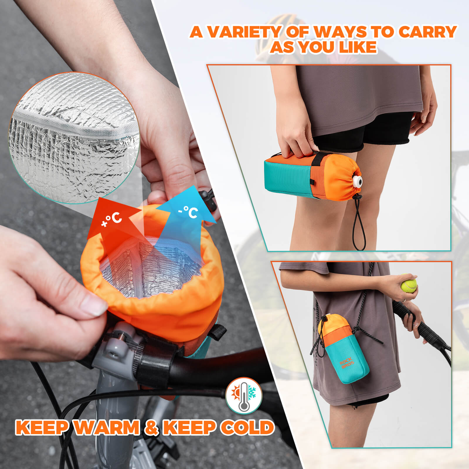 rockbros handlebar bag p004 with bottle holder and shoulder strap for cycling convenience