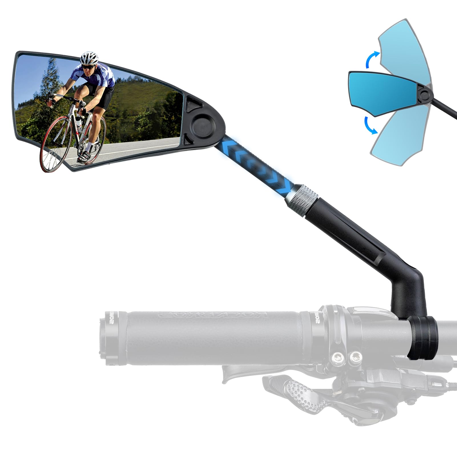 rockbros black aluminium handlebar mirror with hd anti-glare glass #Style_left