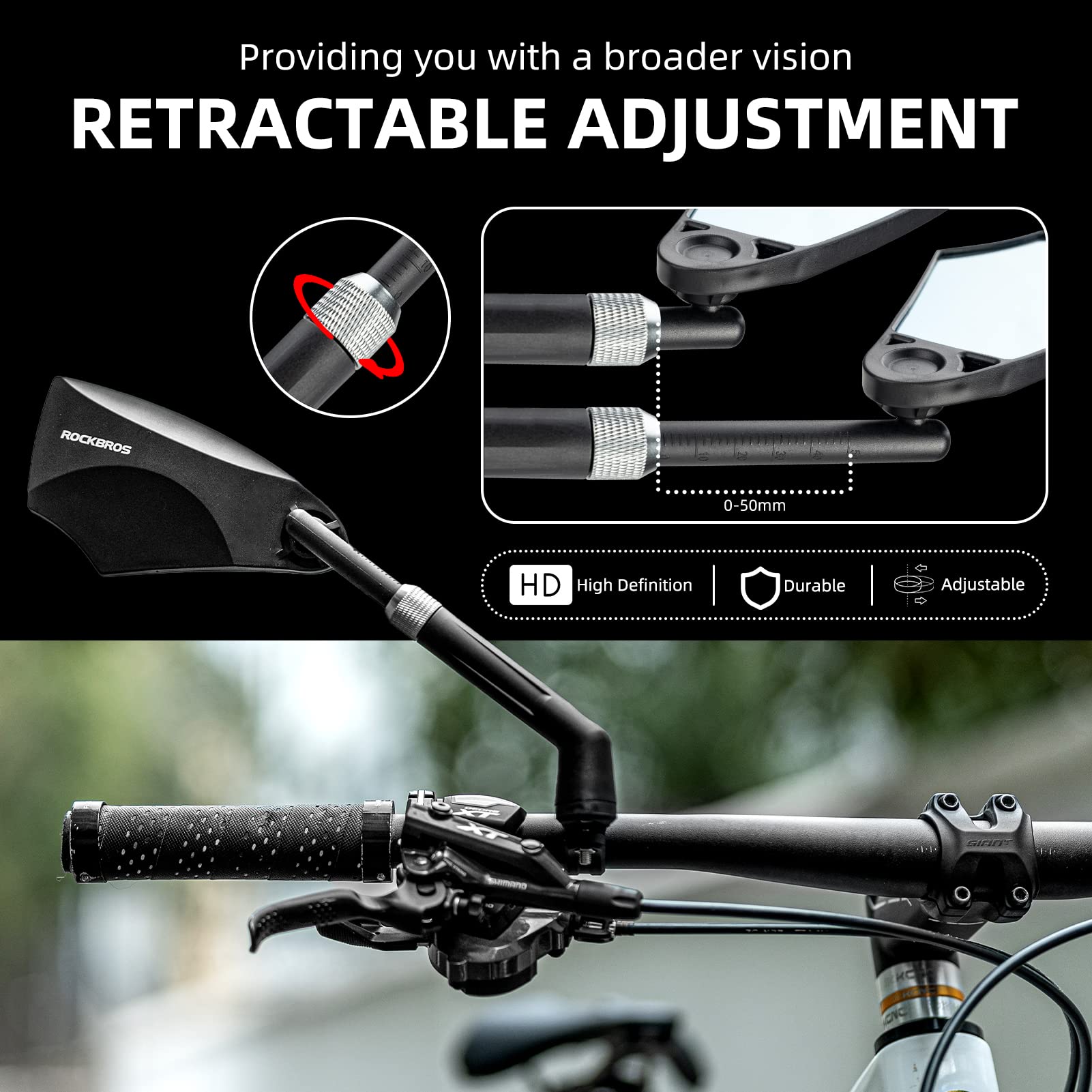 ROCKBROS 360¡ã Adjustable Handlebar Bike Mirror with Anti-Glare Glass - ROCKBROS