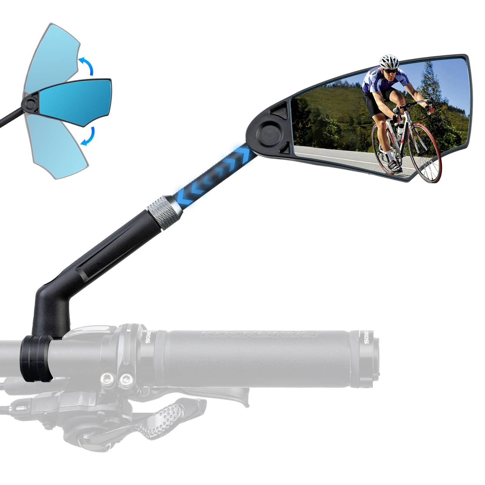 rockbros black aluminium handlebar mirror with hd anti-glare glass #Style_right