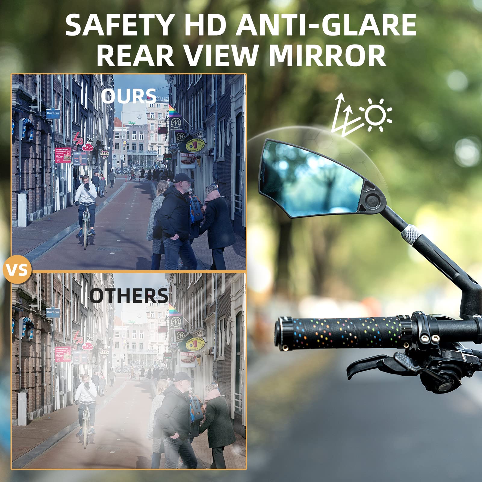ROCKBROS 360¡ã Adjustable Handlebar Bike Mirror with Anti-Glare Glass - ROCKBROS