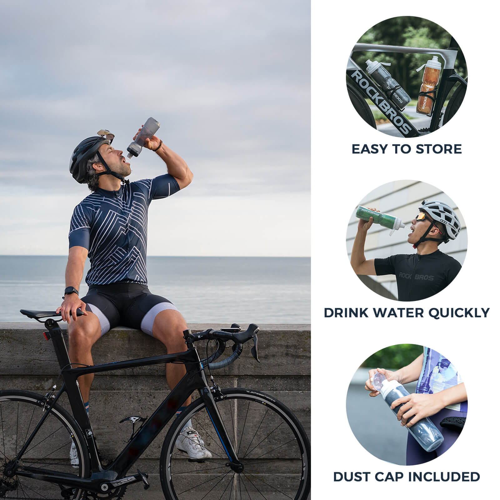 rockbros 670 ml double-wall insulated cycling bottle 