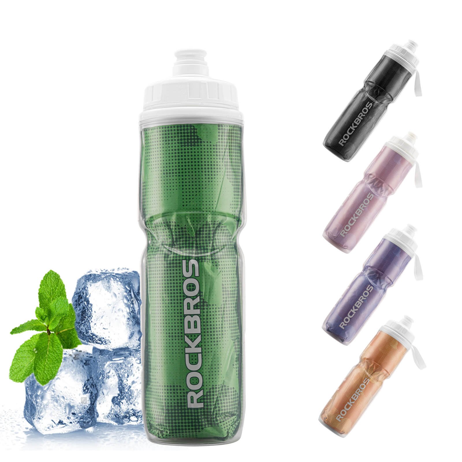 rockbros 670 ml double-wall insulated cycling bottle #Color_Green