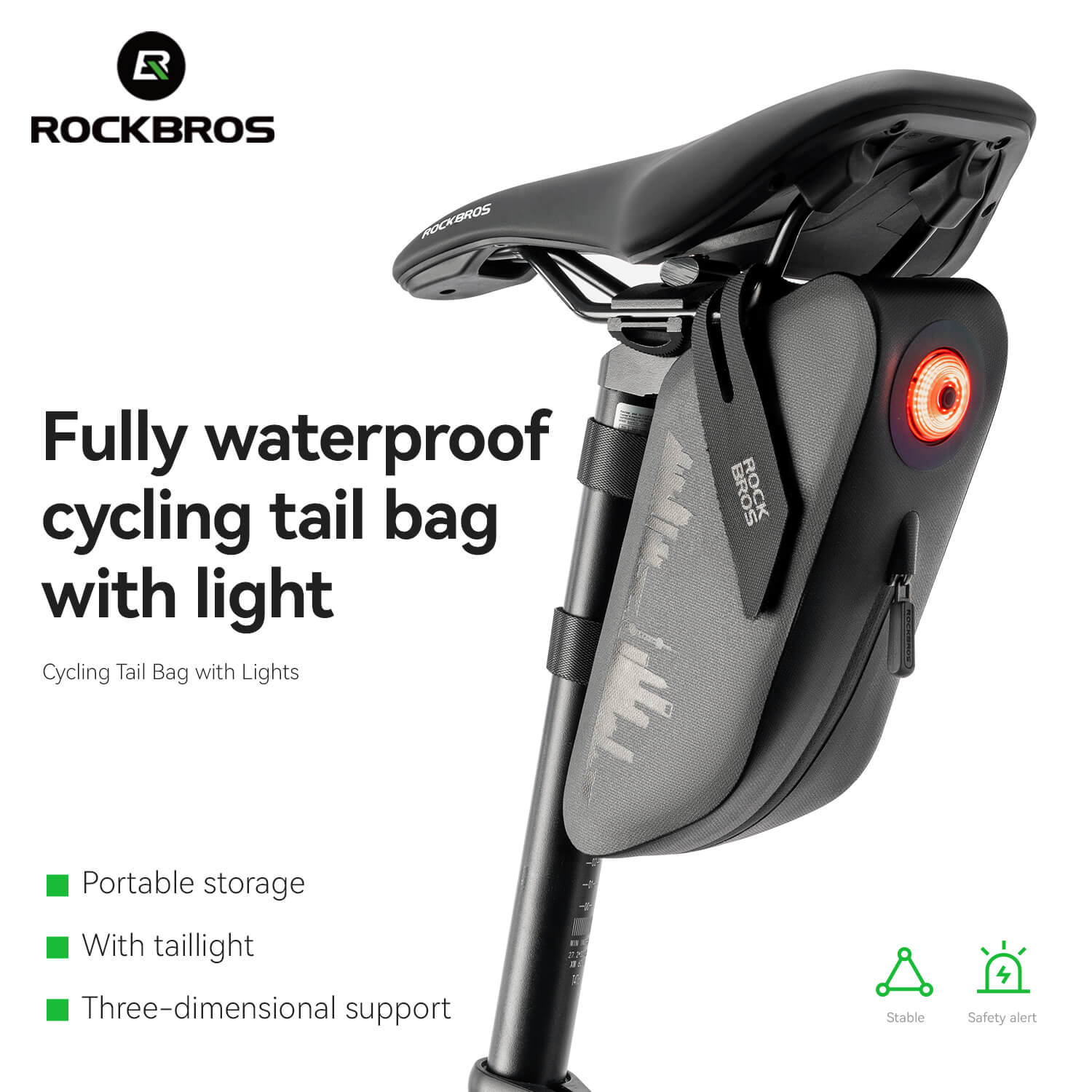 ROCKBROS Bike Saddle Bag Waterproof with Brake Sensor Tail Light - AS-078-1
