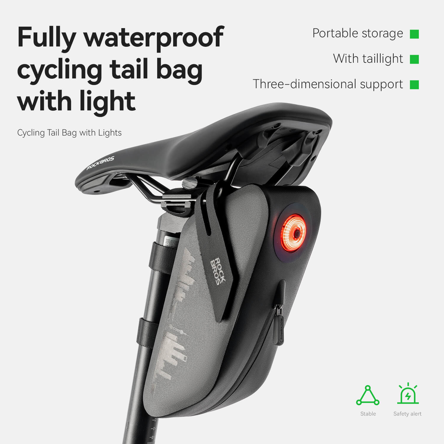 ROCKBROS Bike Saddle Bag Waterproof with Brake Sensor Tail Light - AS-078-1