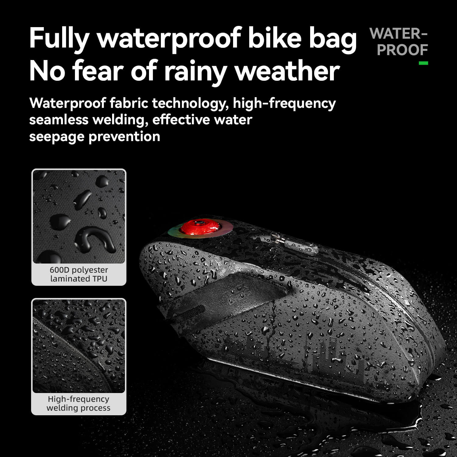 ROCKBROS Bike Saddle Bag Waterproof with Brake Sensor Tail Light - AS-078-1