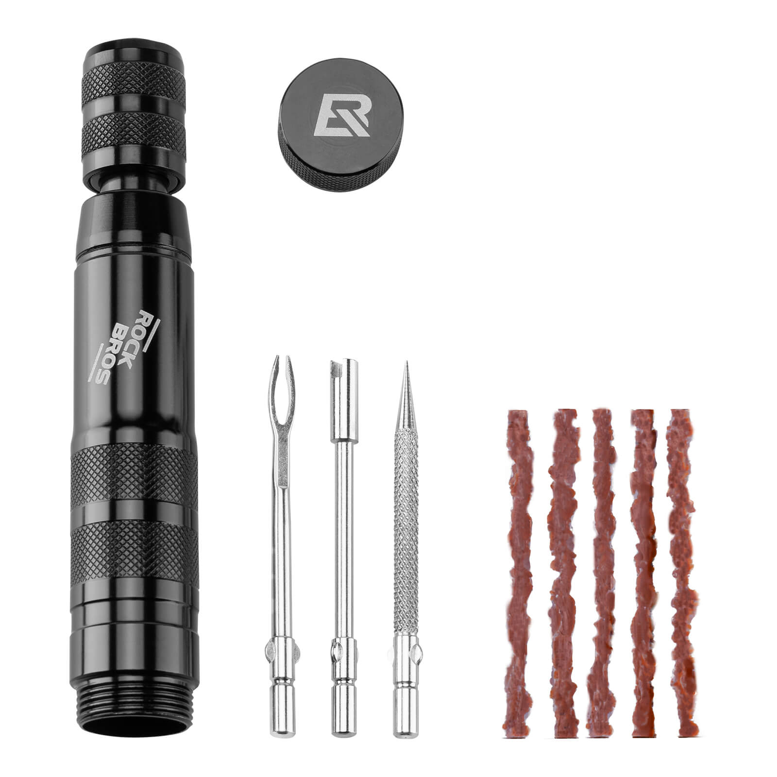 compact rockbros bicycle tyre repair kit with pre-glued patches, metal rasp and storage box for roadside emergencies