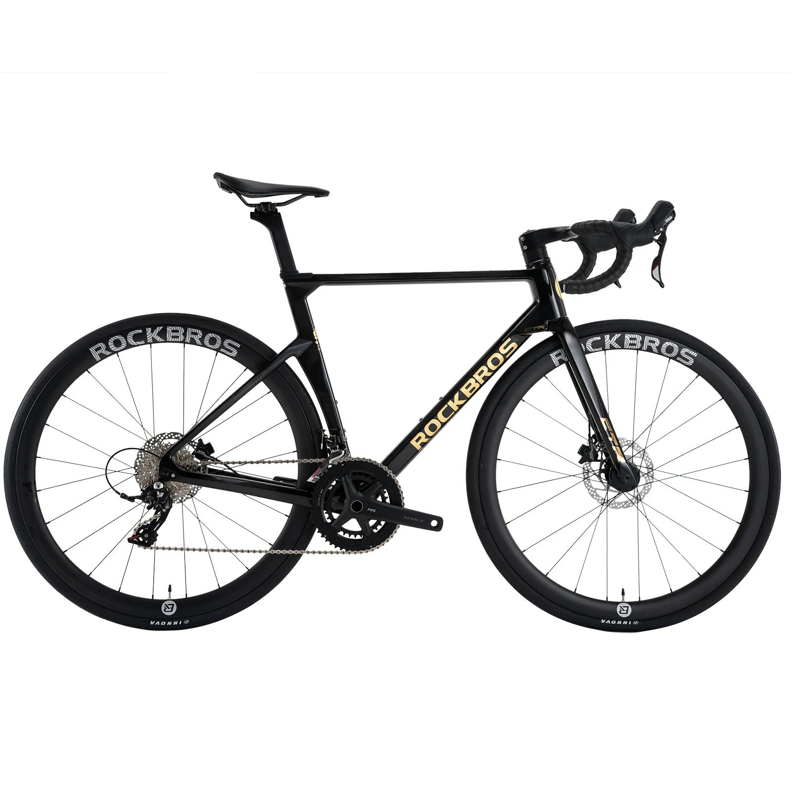 Rockbros carbon road bike in deep black with disc brakes and integrated carbon handlebar#COLOR_Shiny Black