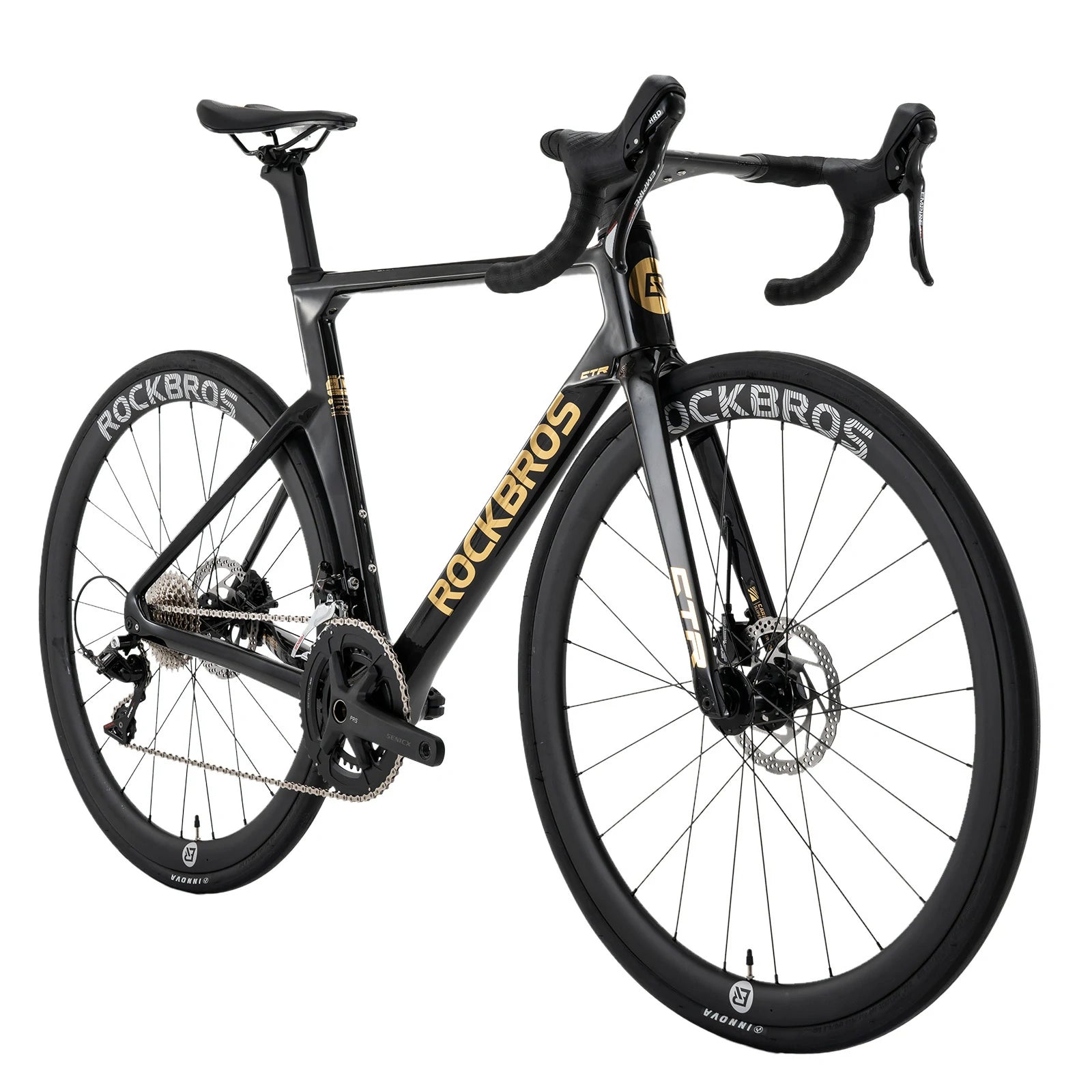 Rockbros carbon road bike in deep black with disc brakes and integrated carbon handlebar#COLOR_Shiny Black