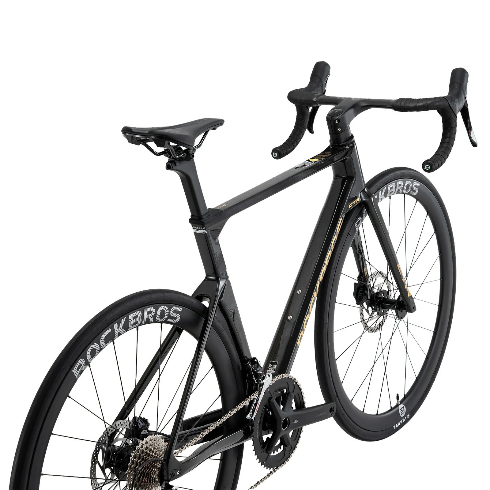 Rockbros carbon road bike in deep black with disc brakes and integrated carbon handlebar#COLOR_Shiny Black