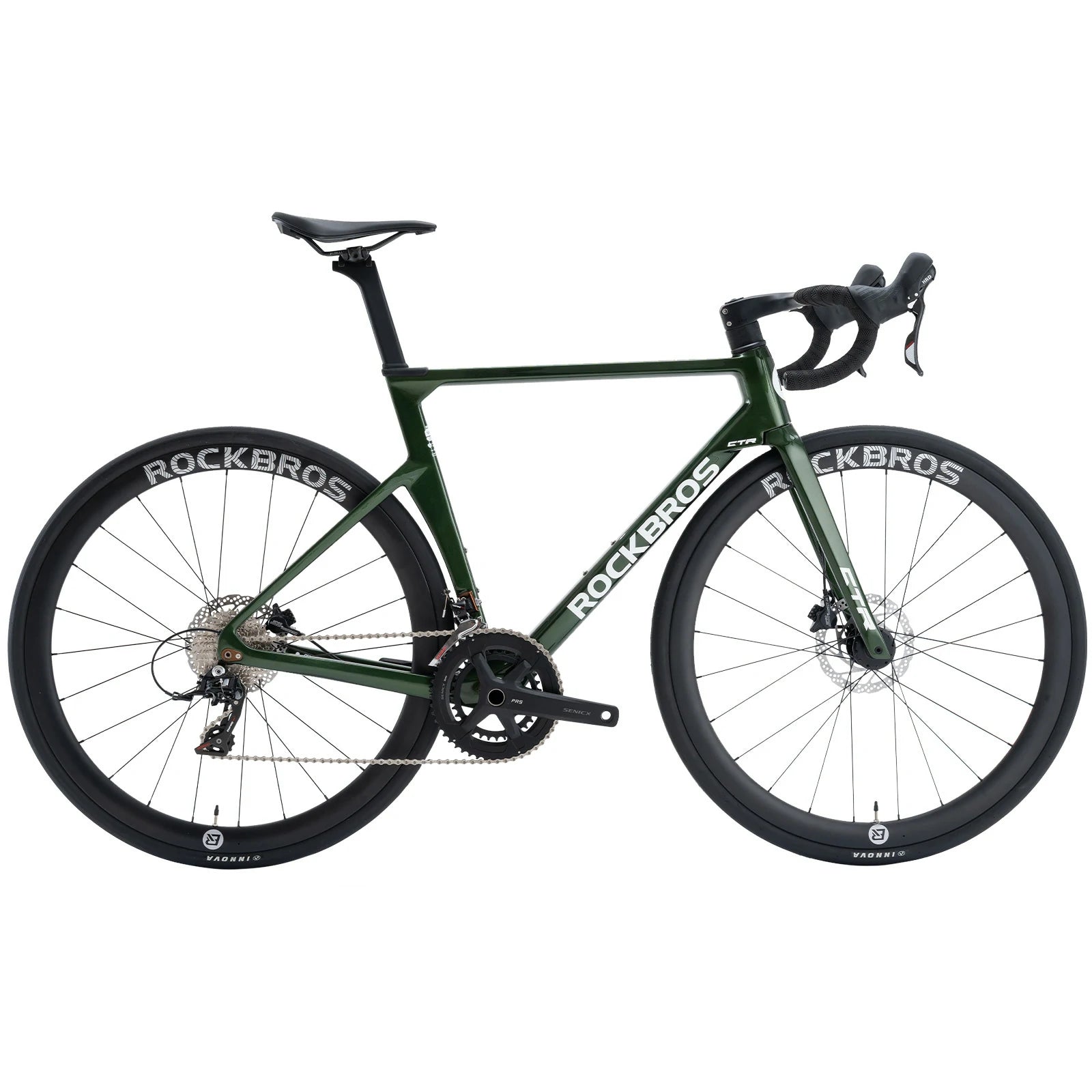 Rockbros carbon road bike in deep black with disc brakes and integrated carbon handlebar#COLOR_Dark Green