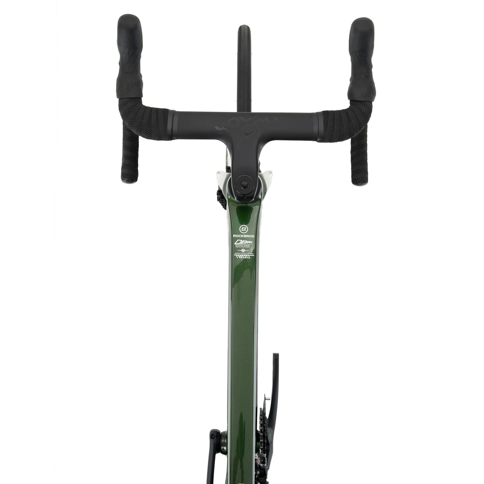 Rockbros carbon road bike in deep black with disc brakes and integrated carbon handlebar#COLOR_Dark Green