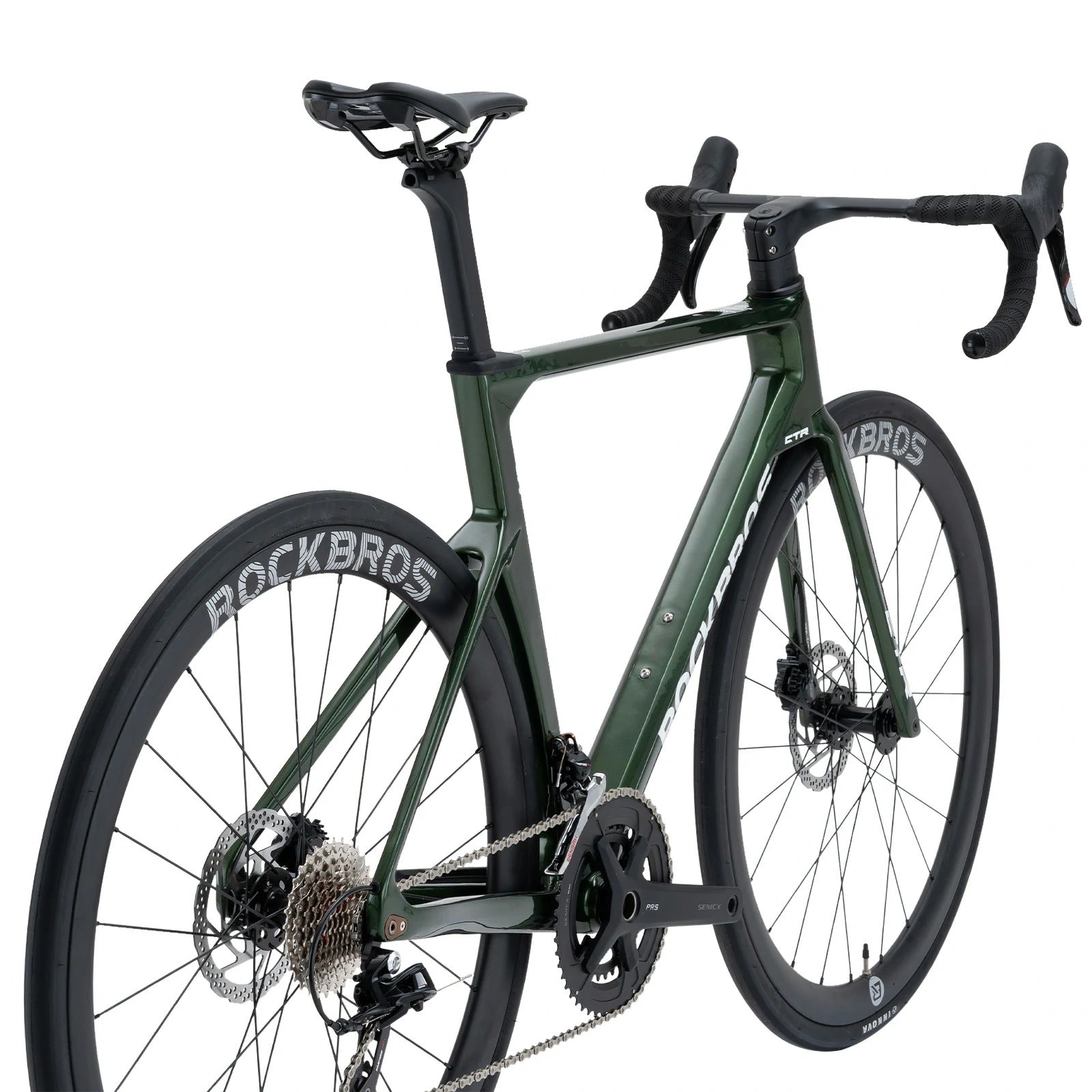 Rockbros carbon road bike in deep black with disc brakes and integrated carbon handlebar#COLOR_Dark Green