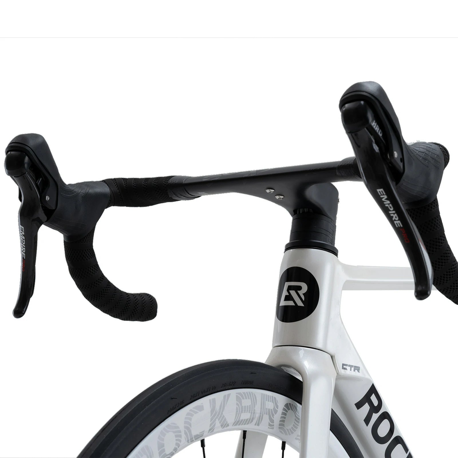 Rockbros carbon road bike in deep black with disc brakes and integrated carbon handlebar#COLOR_White