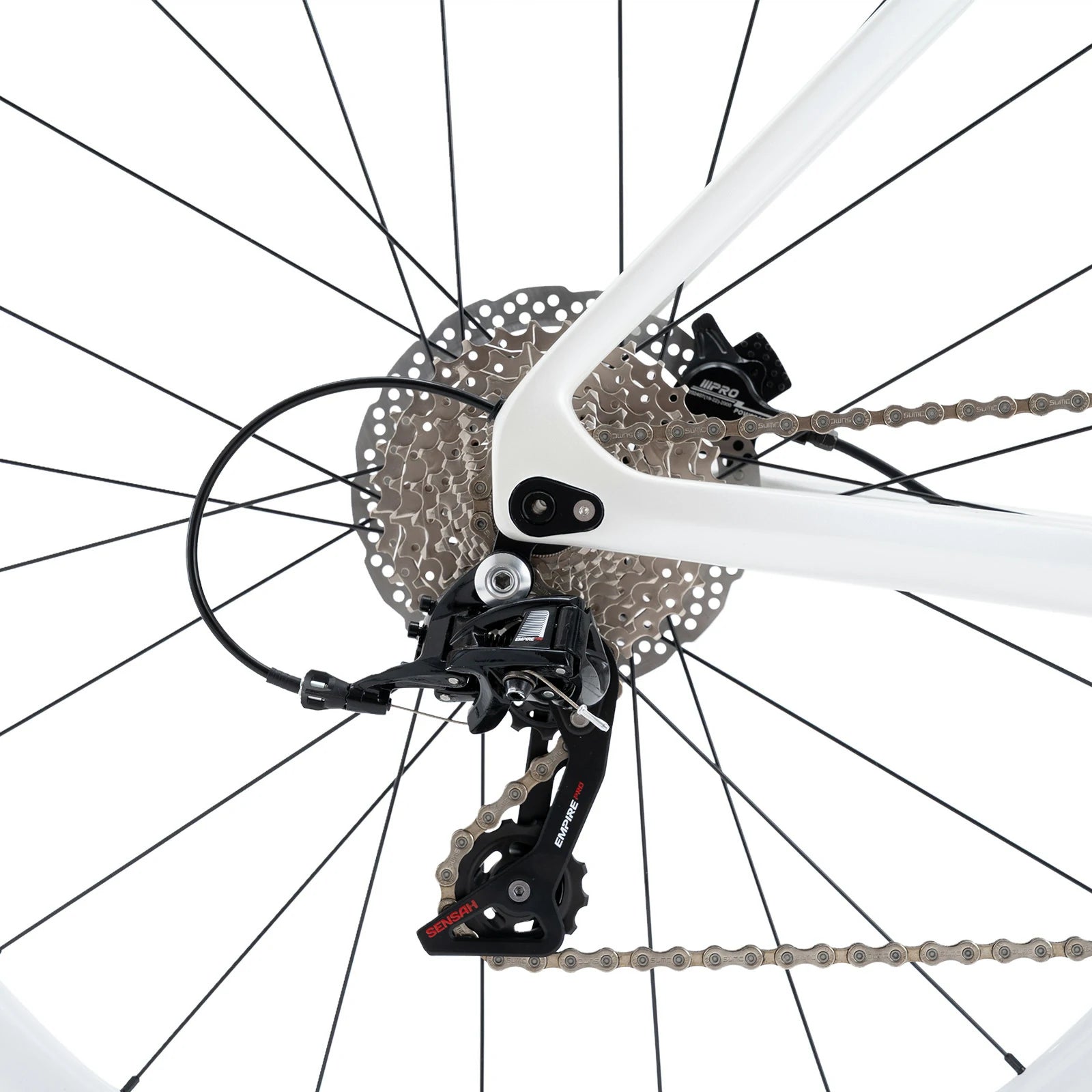 Rockbros carbon road bike in deep black with disc brakes and integrated carbon handlebar#COLOR_White