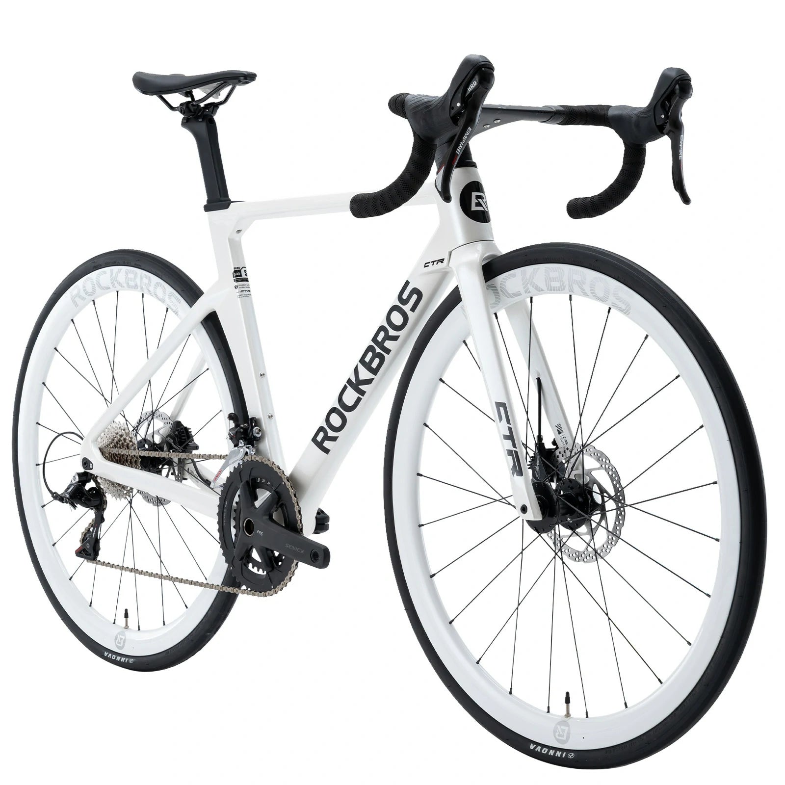 Rockbros carbon road bike in deep black with disc brakes and integrated carbon handlebar#COLOR_White