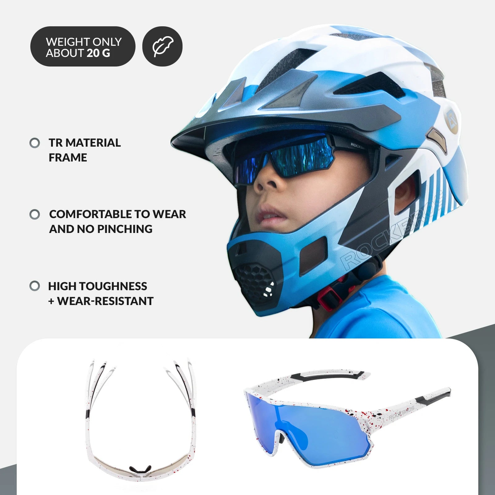 ROCKBROS Children's Cycling glasses UV400 Protection Sunglasses for Boys Girls #Color_Black & White