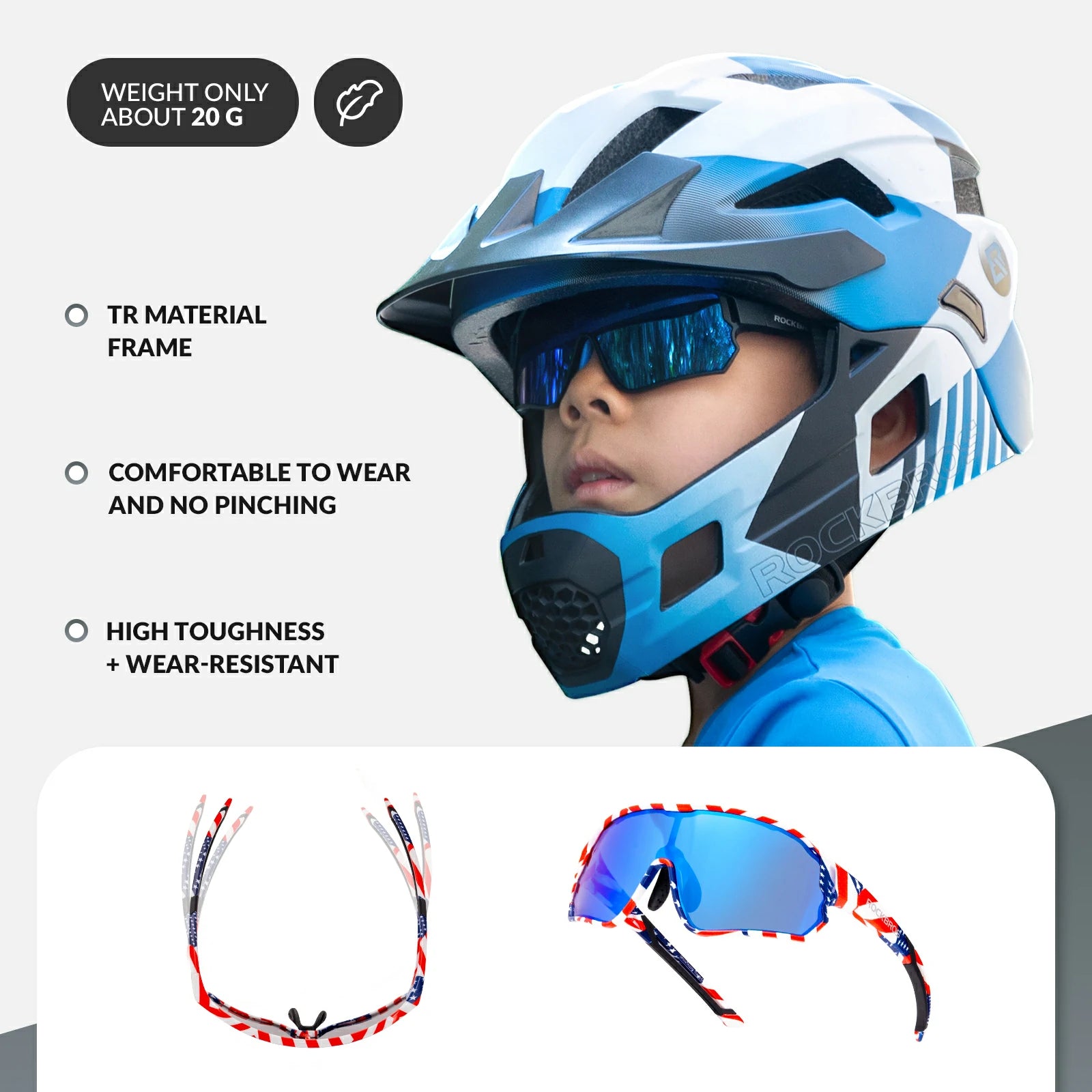 ROCKBROS Children's Cycling glasses UV400 Protection Sunglasses for Boys Girls #Color_Black Blue