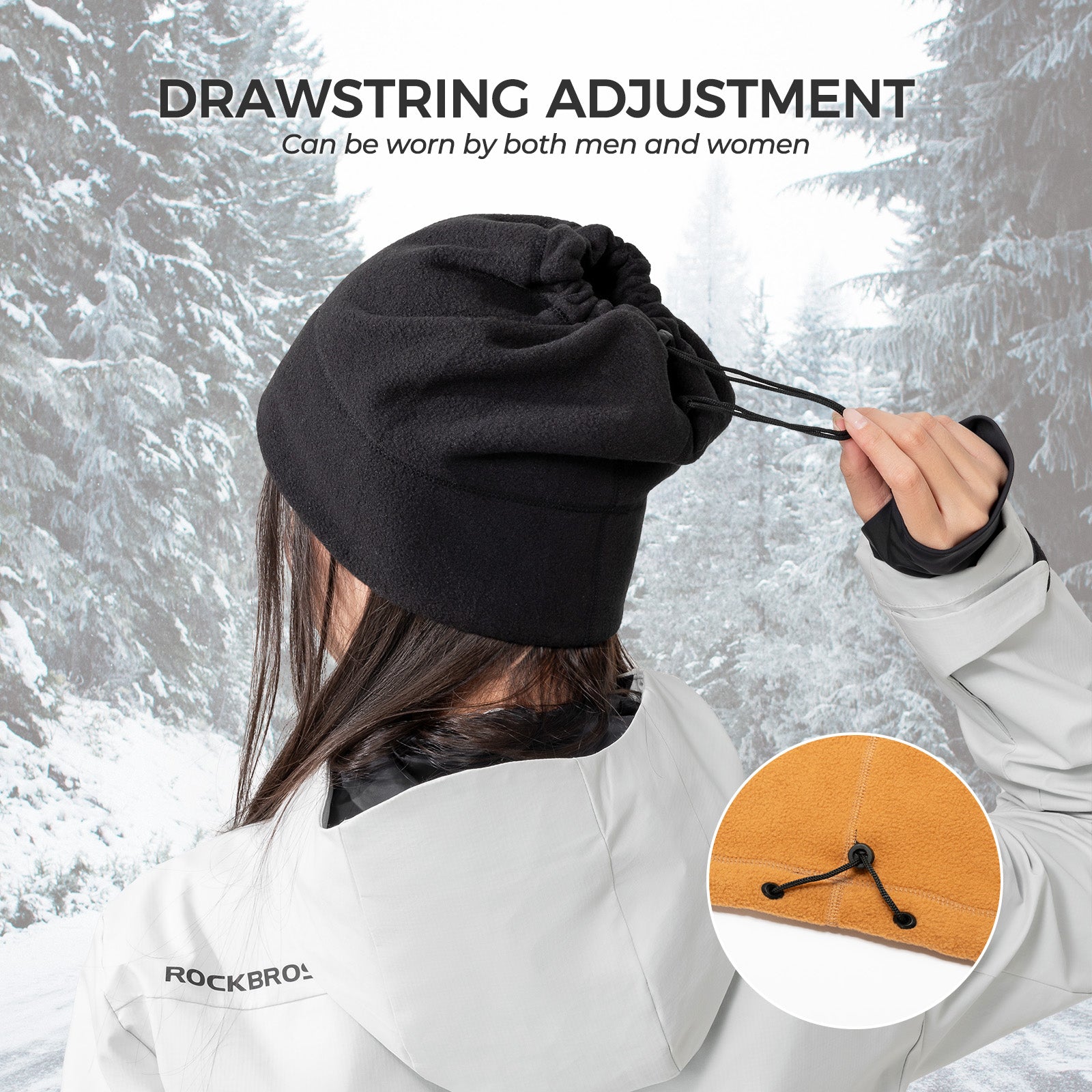 rockbros thermal fleece balaclava in black, windproof and breathable