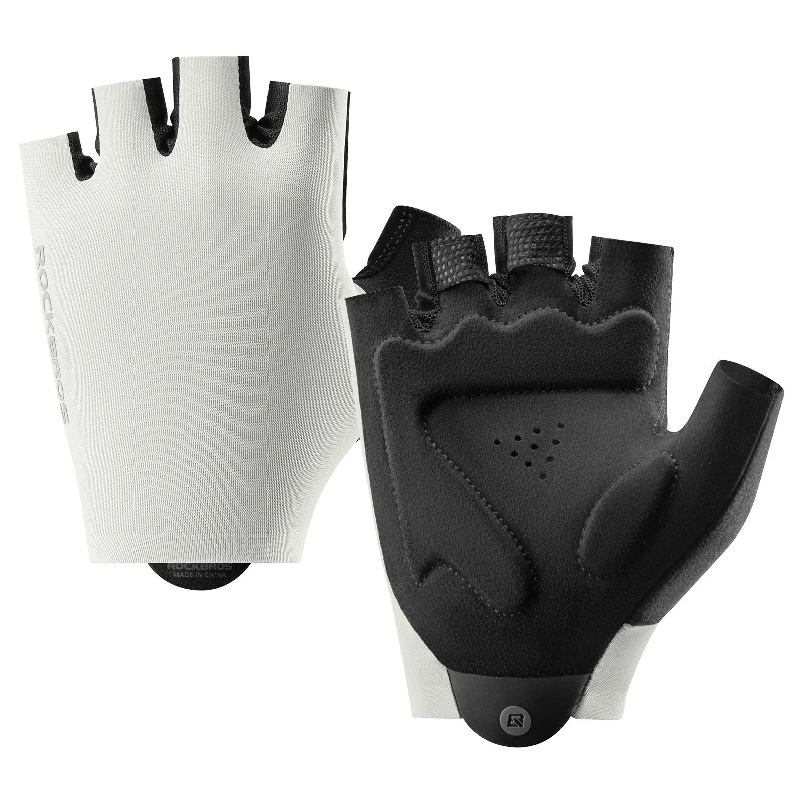 Fingerless cycling gloves with shock-absorbing palm padding for comfort#color_white
