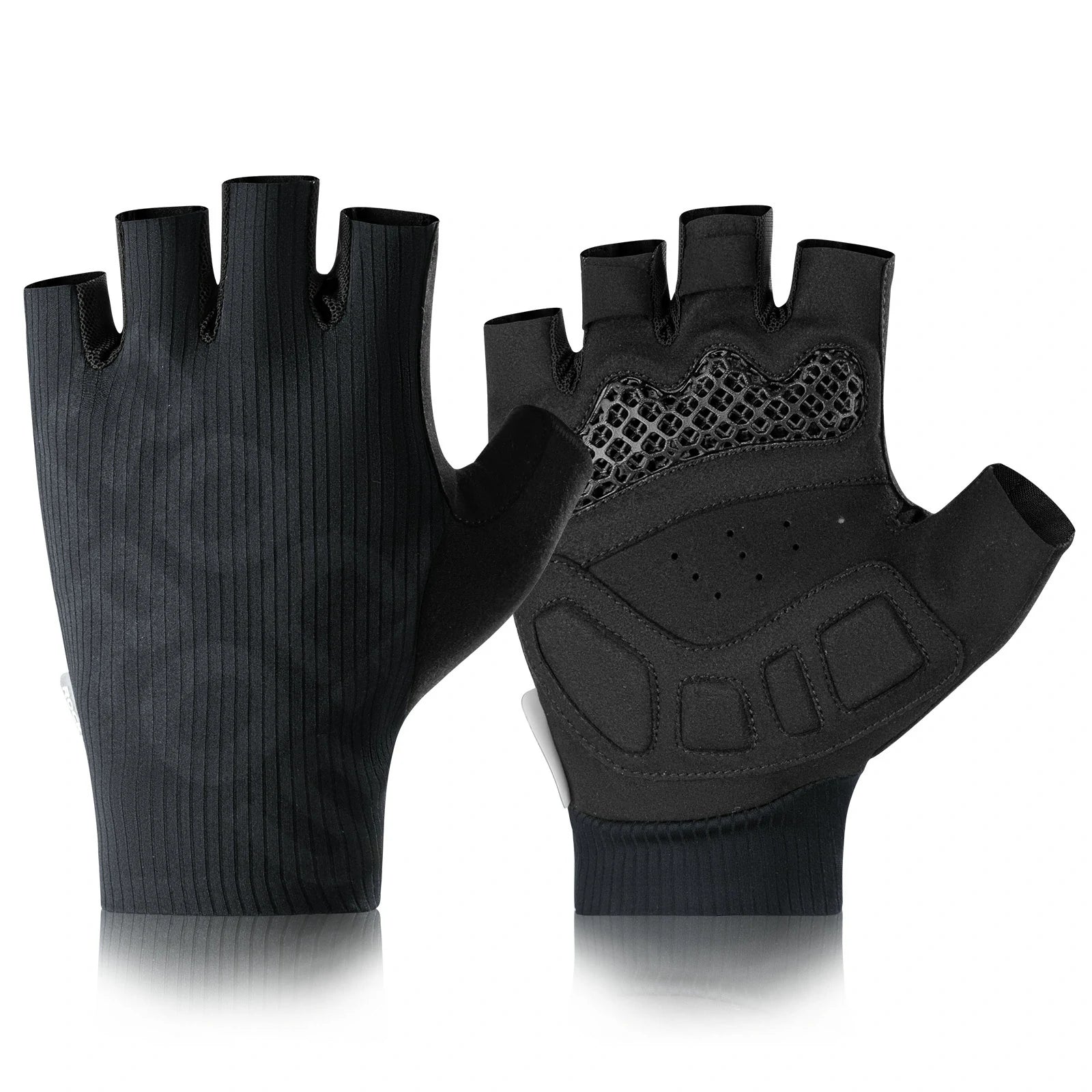 ROCKBROS fingerless cycling gloves with breathable design and padded palm#color_black