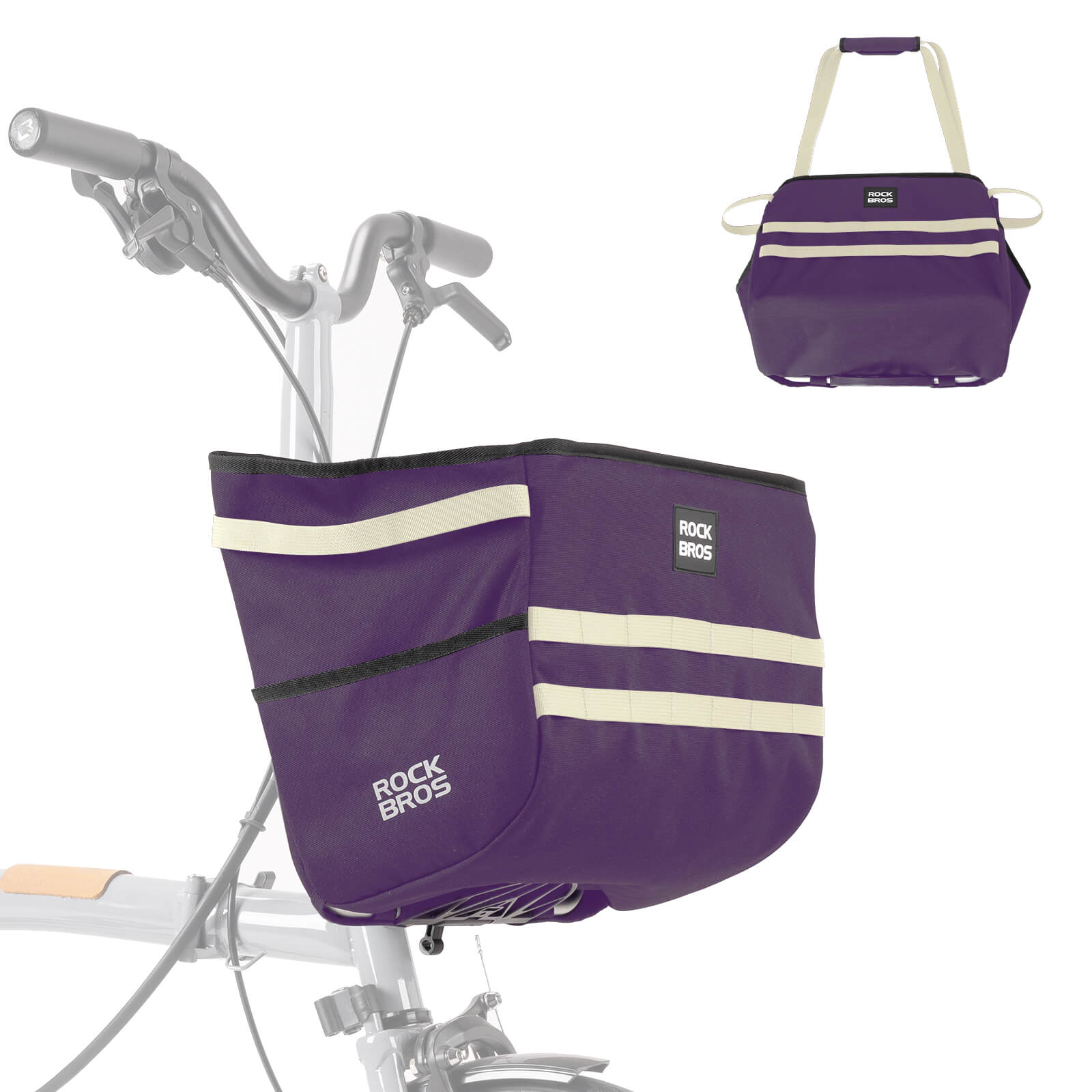 rockbros folding bike handlebar bag w016 multifunctional basket bag for convenient front storage #Color_Purple