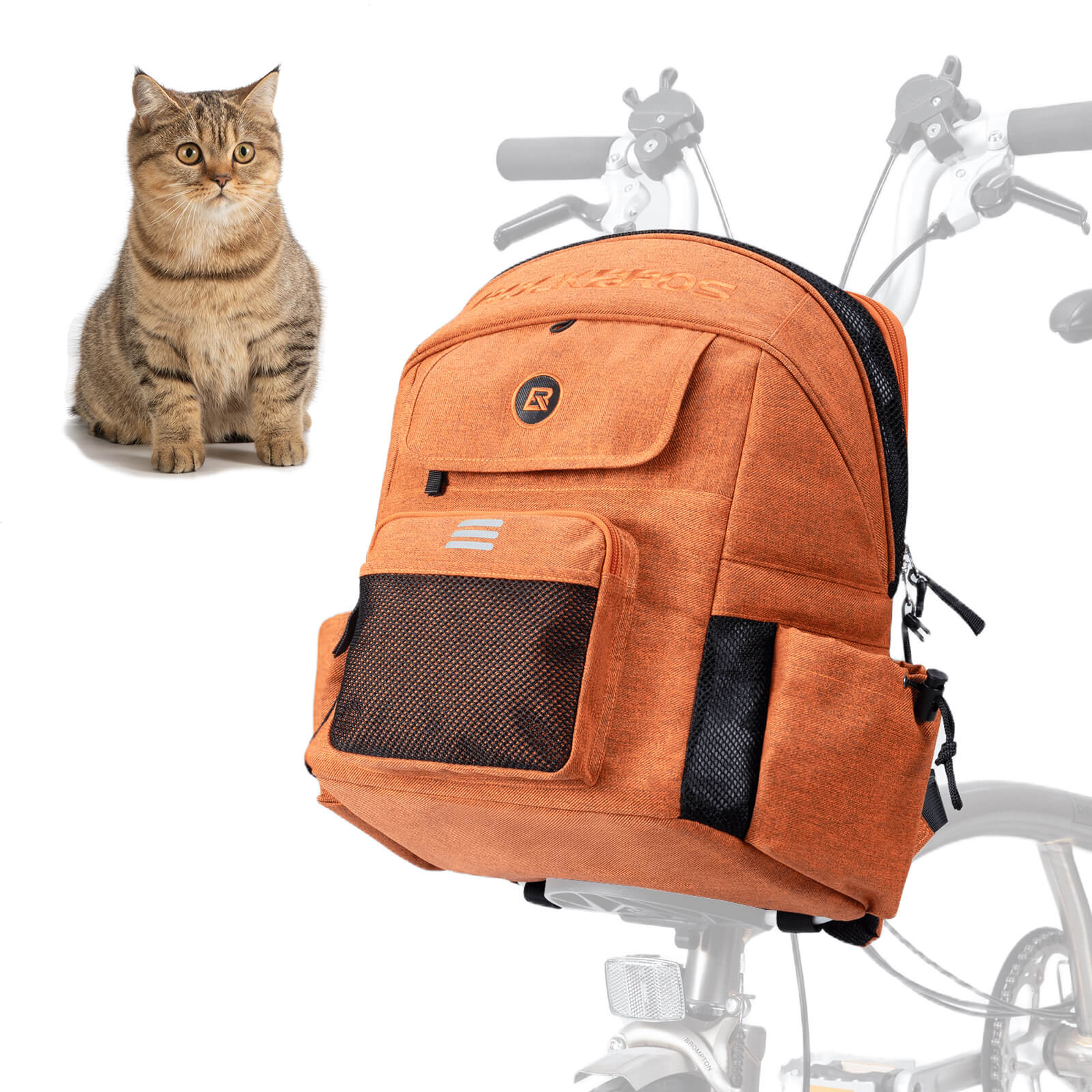 rockbros folding bike handlebar bag h47 multifunctional pet carrier for cycling #Color_Orange