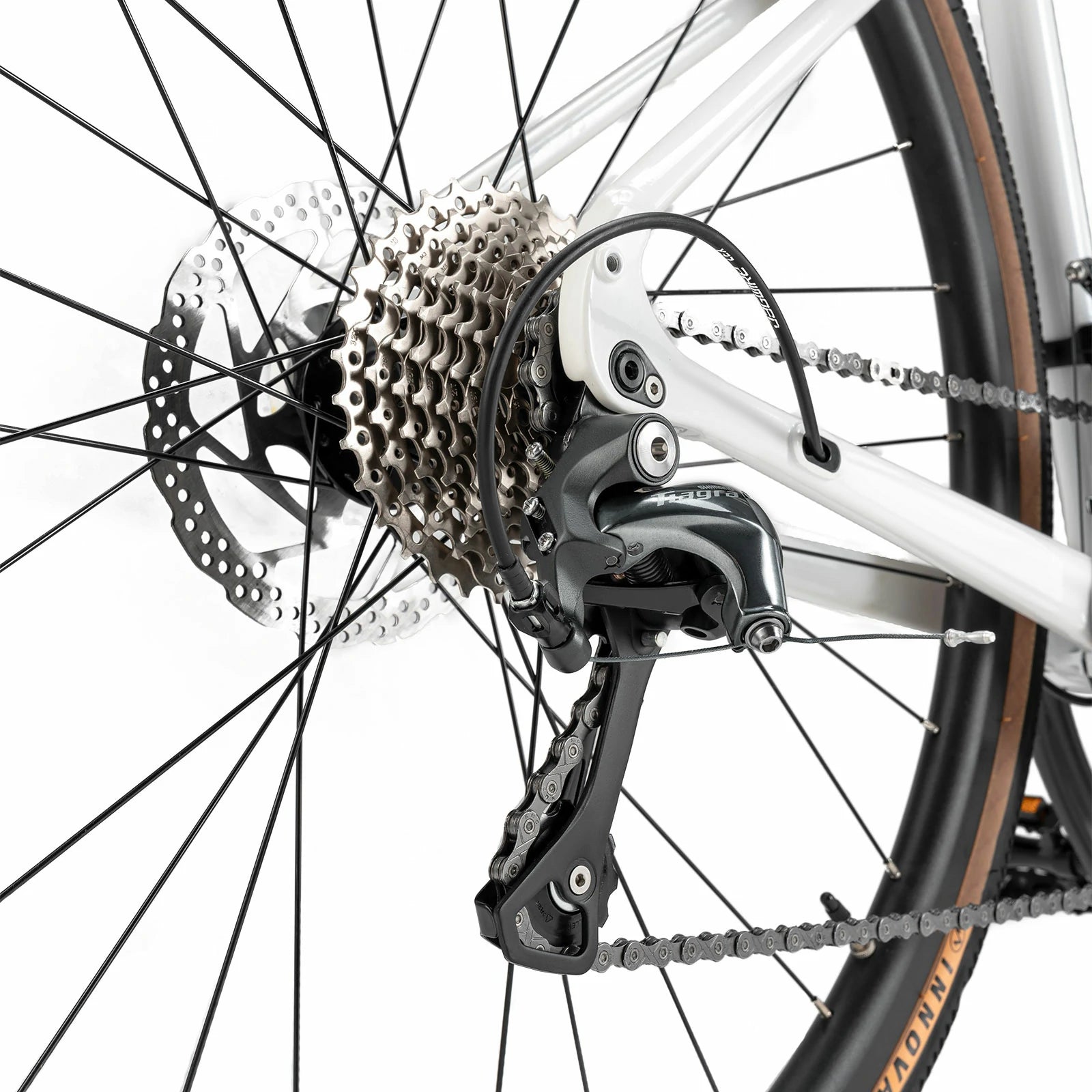 Rockbros flat bar road bike in bronze with aluminium frame and carbon fork#color_White Green