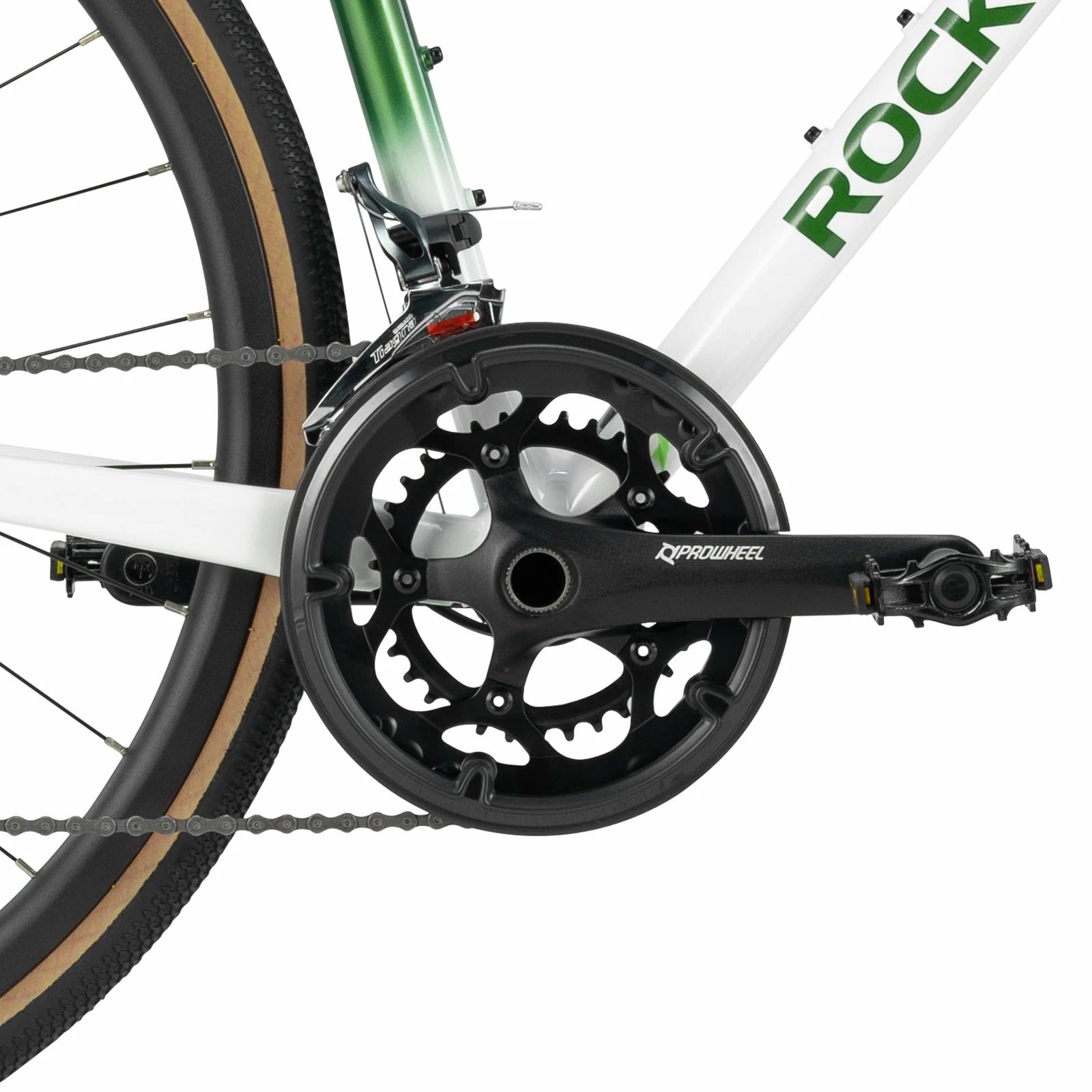 Rockbros flat bar road bike in bronze with aluminium frame and carbon fork#color_White Green
