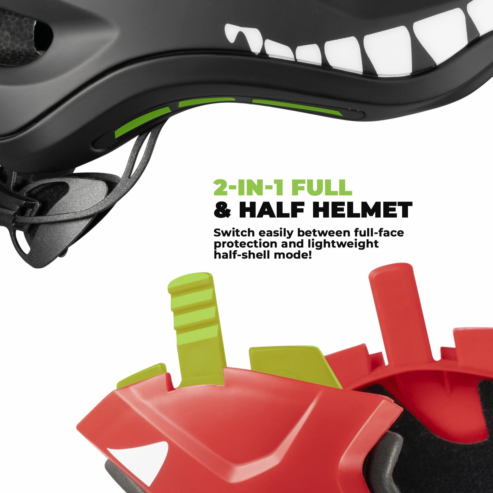 Black red rockbros kids full face helmet with detachable chin guard for safe cycling and outdoor sports#Color_Black Red