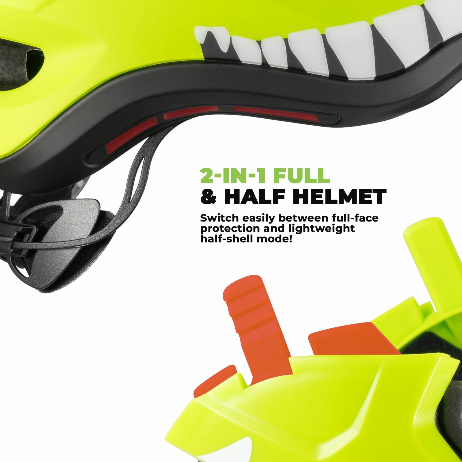 Lemon green rockbros kids full face helmet with detachable chin guard for safe cycling and outdoor sports#Color_Lemon Green