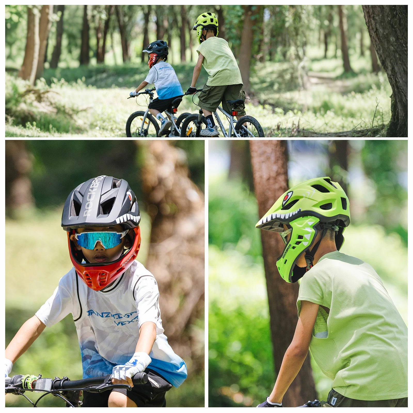 Rockbros kids full face helmet with detachable chin guard for safe cycling and outdoor sports