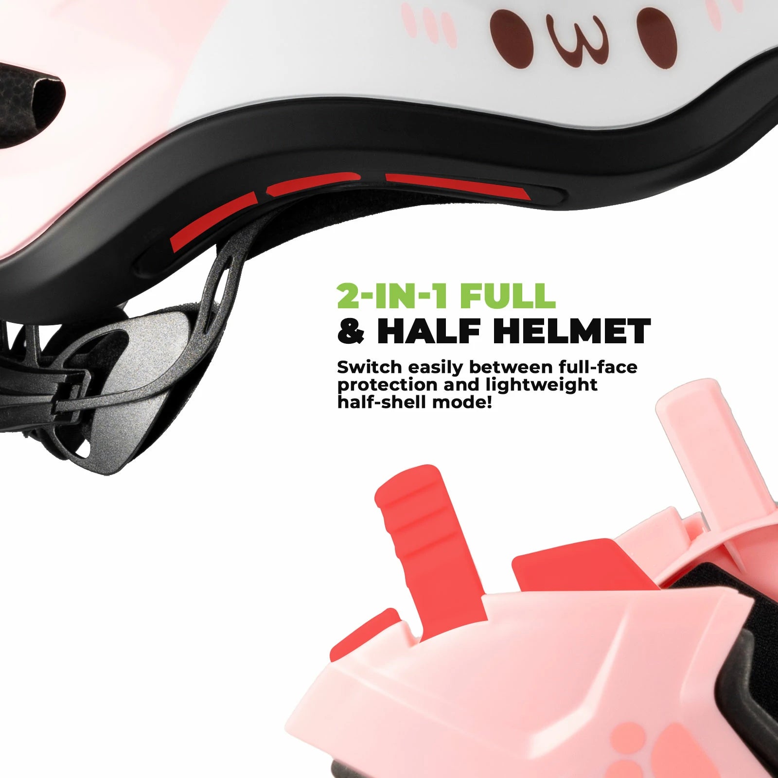 Pink rockbros kids full face helmet with detachable chin guard for safe cycling and outdoor sports#Color_Pink