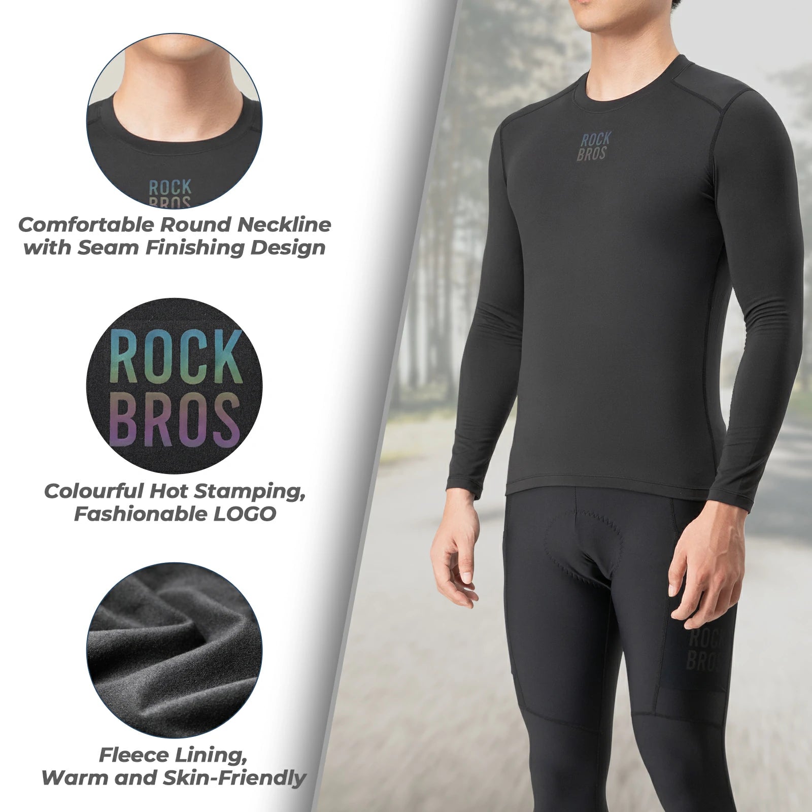 rockbros men’s long-sleeve cycling base layer in black