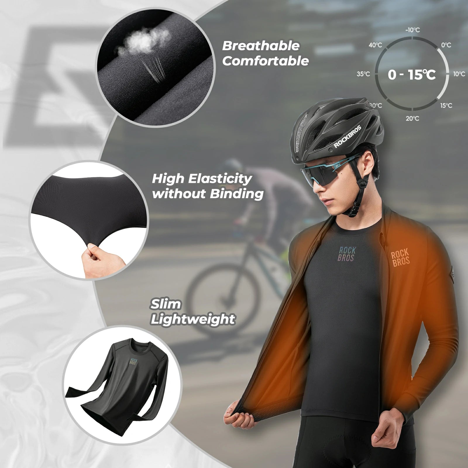 rockbros men’s long-sleeve cycling base layer in black