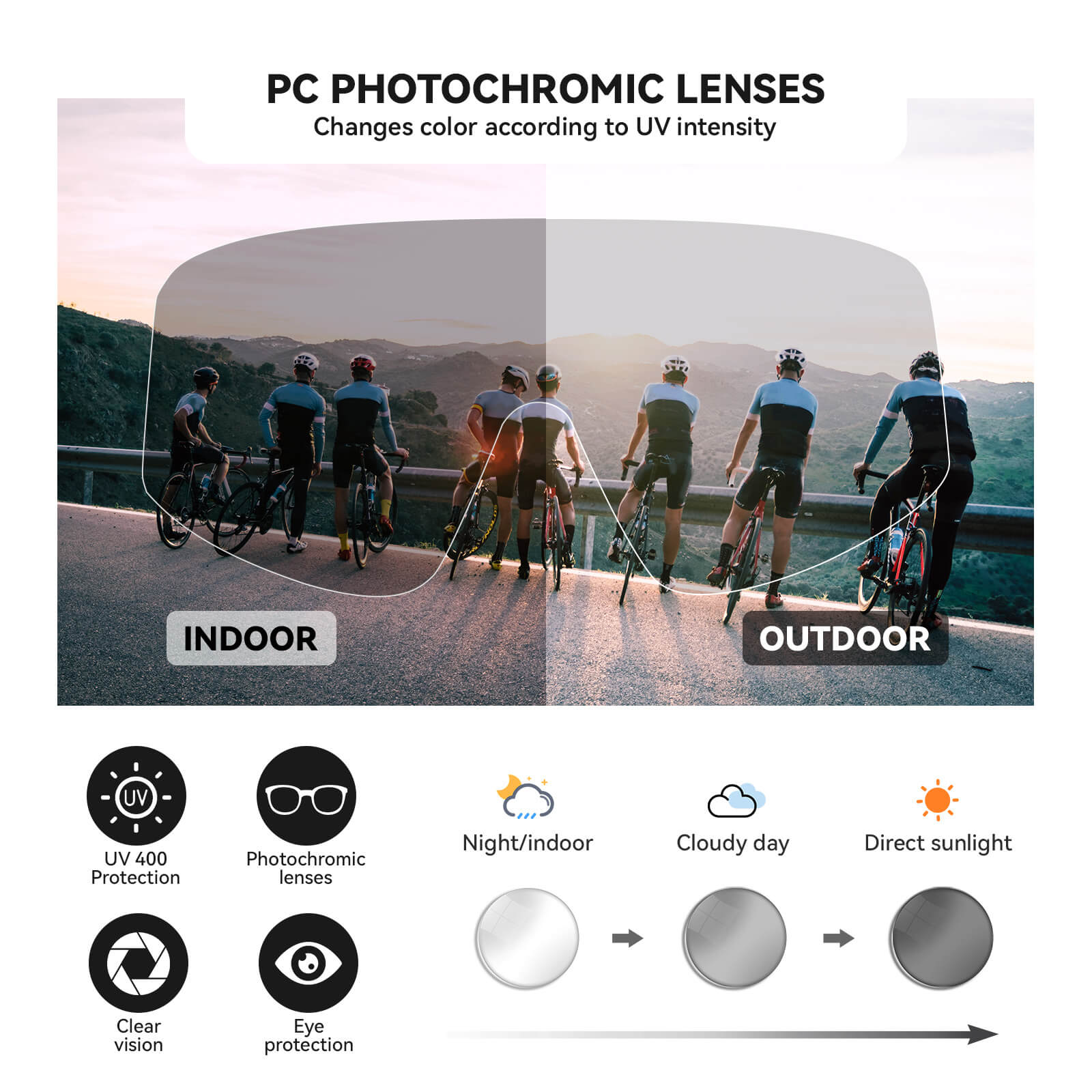 rockbros photochromic cycling sunglasses with antifog lenses and uv400 protection