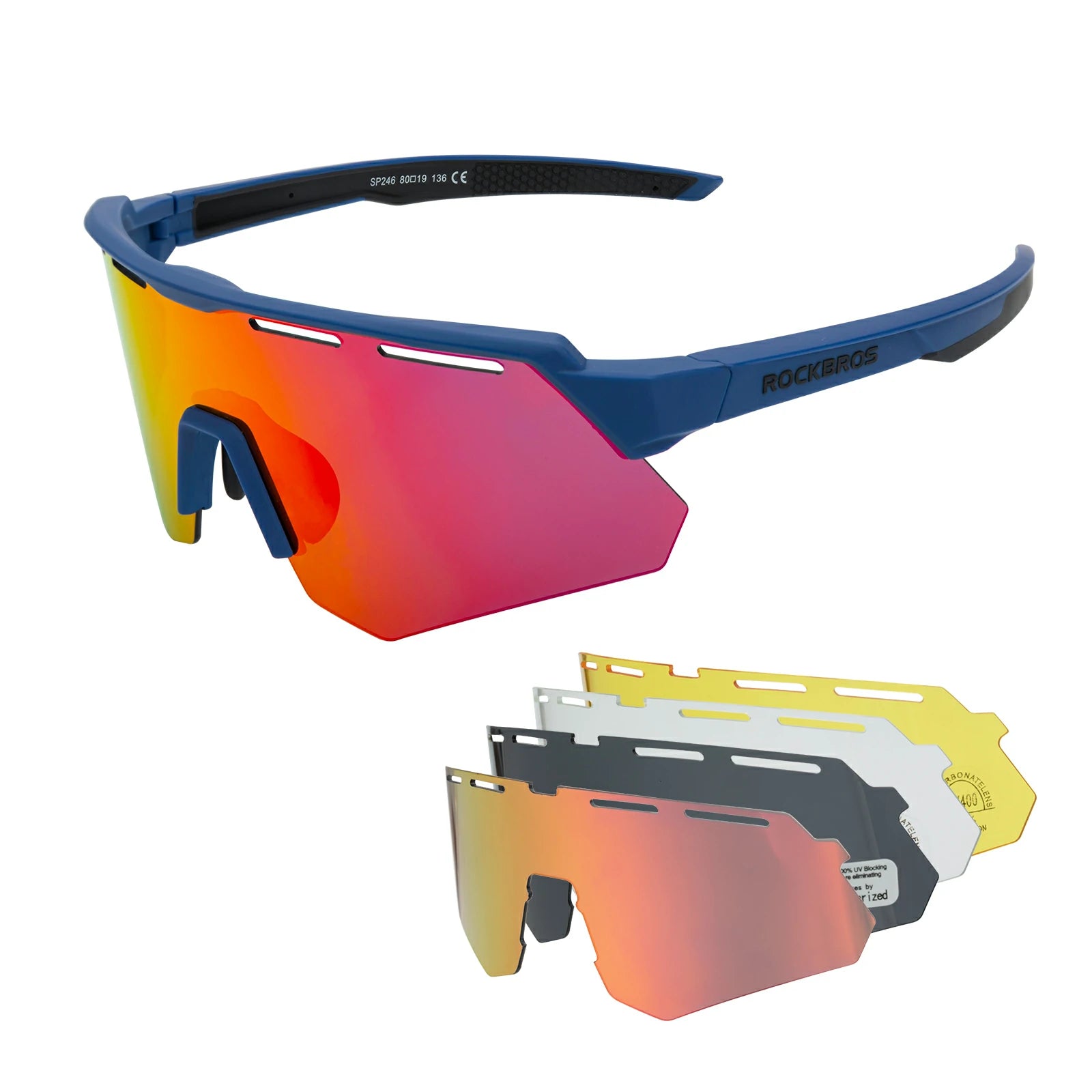 ROCKBROS Polarized Cycling Glasses with 4 Interchangeable Lenses #Color_Blue
