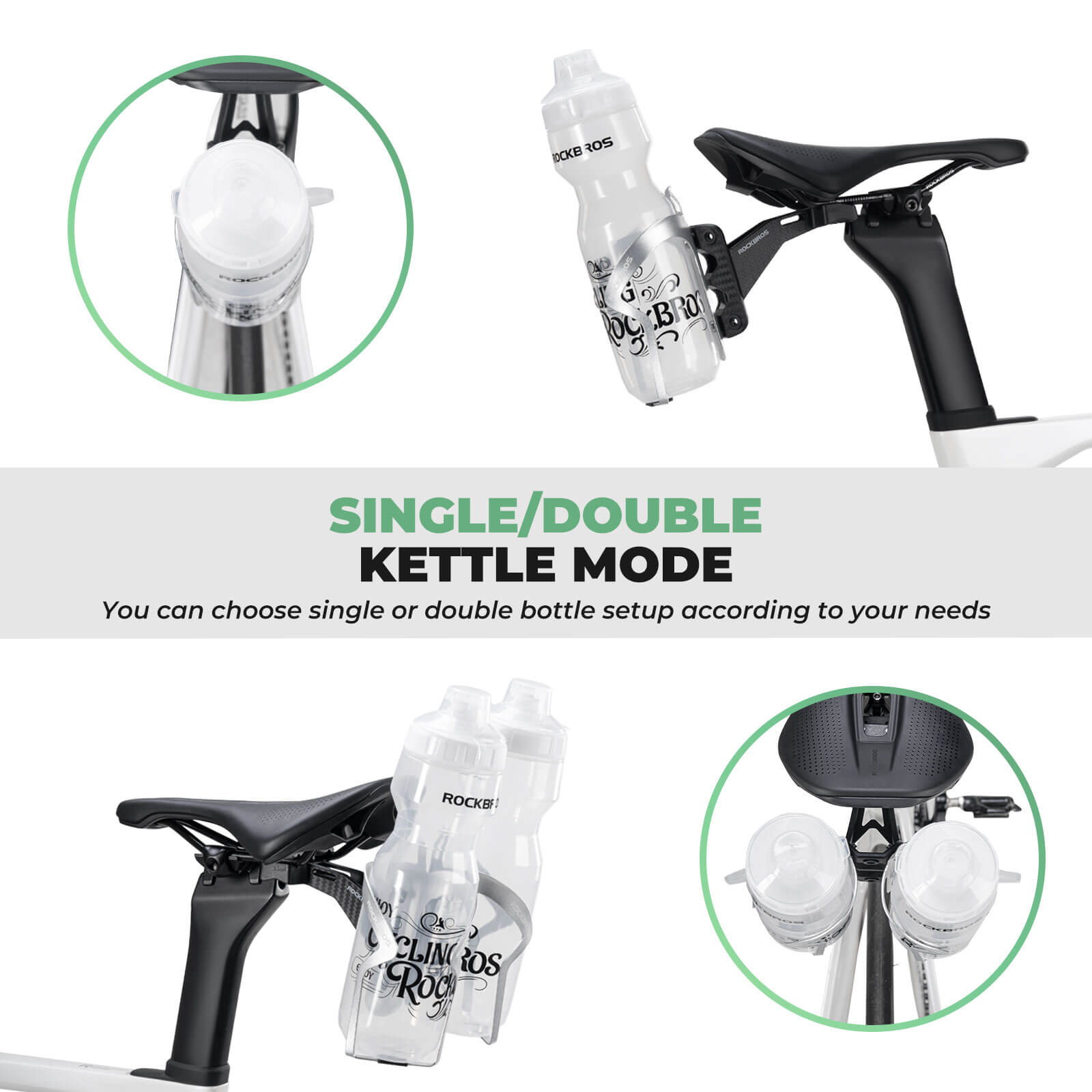 ROCKBROS rear saddle bottle cage mount, designed for triathlon and long-distance rides, allowing secure and accessible bottle placement behind the seat.
