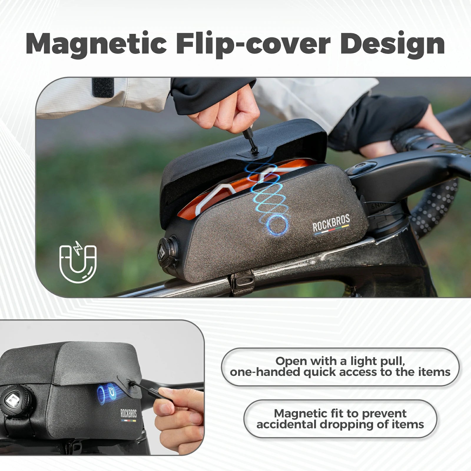 Waterproof Bike Frame Bag with Magnetic Flap for Road & Commuting